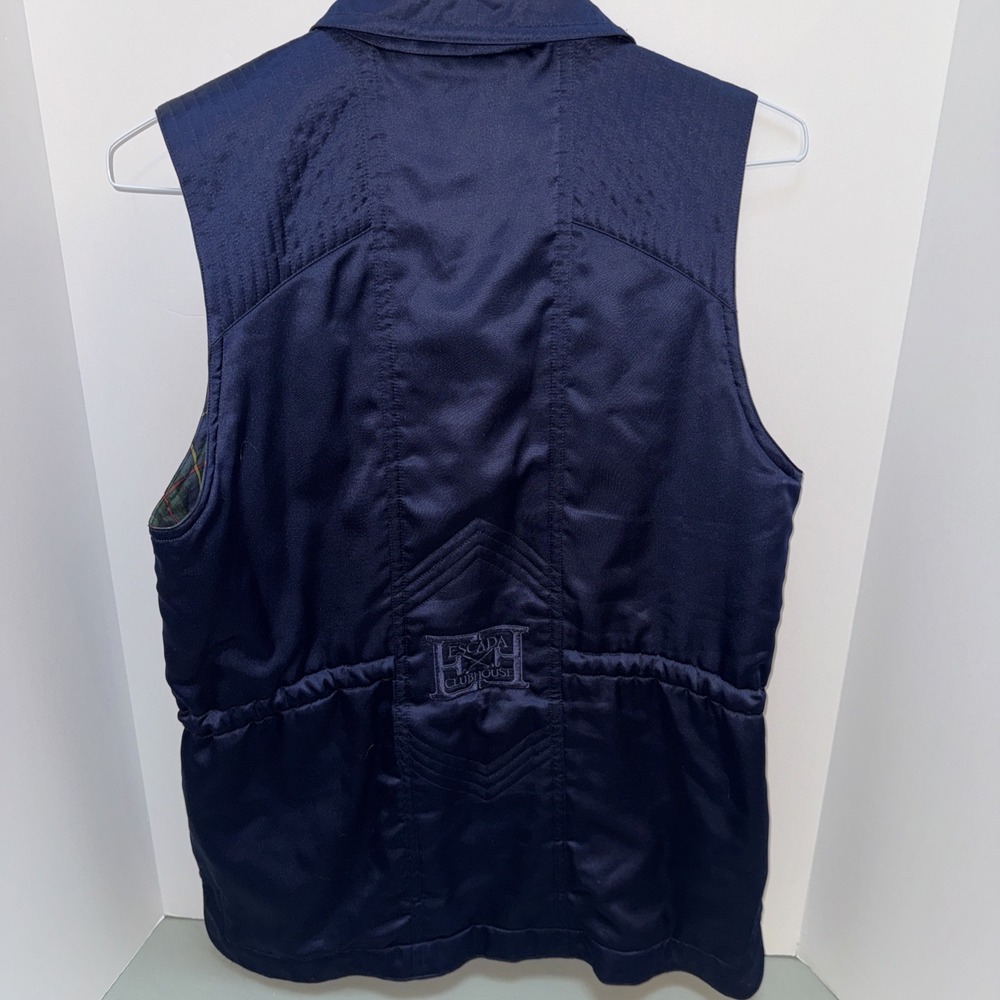 Escada Clubhouse Navy Vest Size 36 Satin Plaid Lining Equestrian - Picture 6 of 9